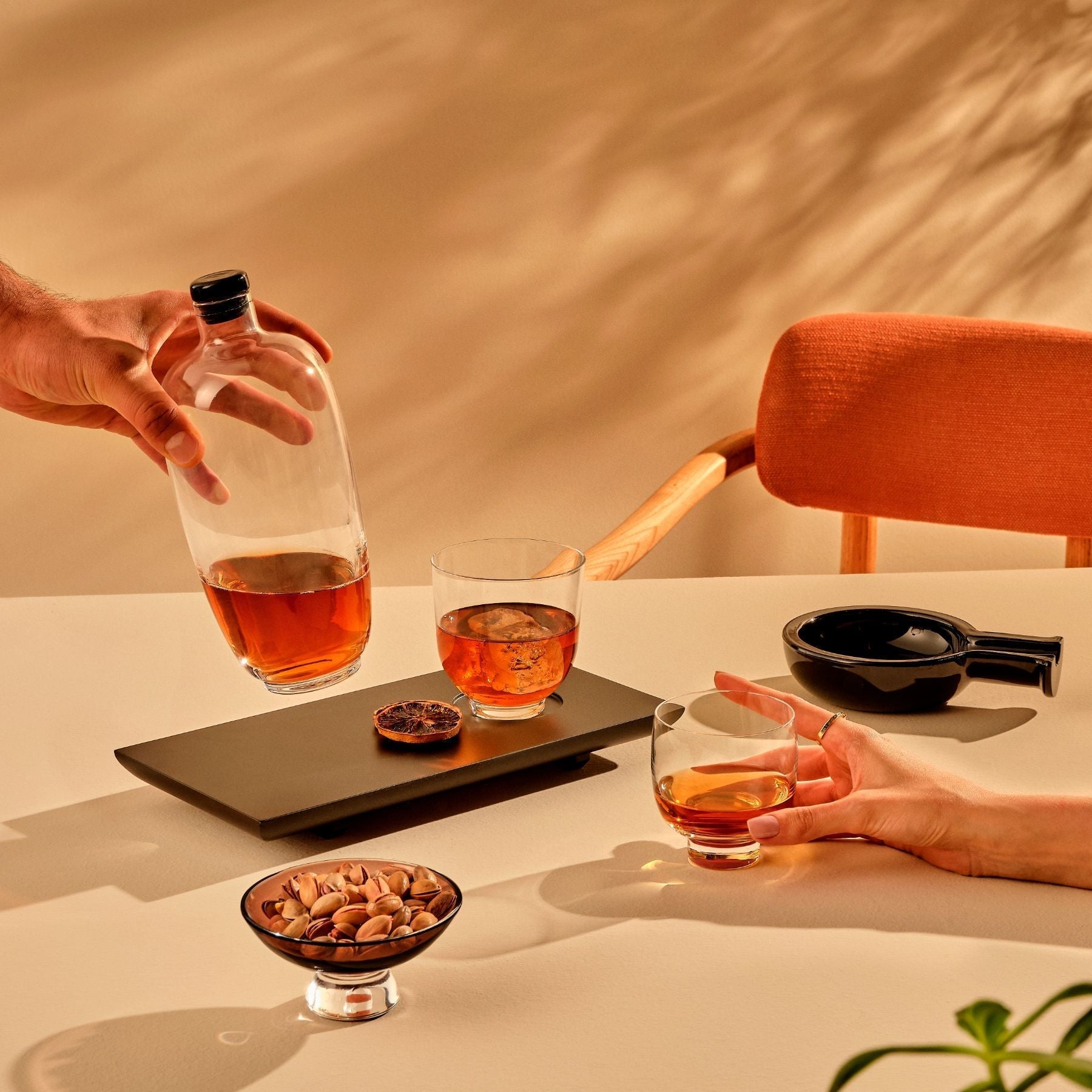 Kanpai Whiskey Decanter with Wooden Tray